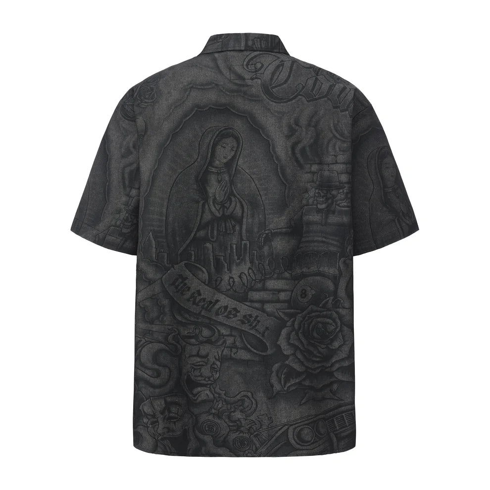 FB County Inked Up Hard Denim Short Sleeve Zip Shirt
