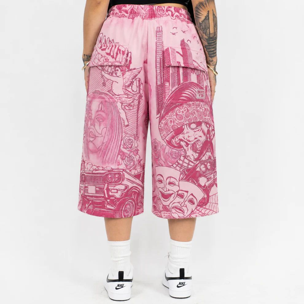 FB County Rhinestone Graffiti Baggy Fleece Shorts